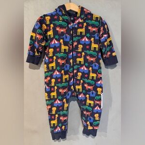 Frugi Scandi organic cotton hooded romper circus carnival 6-12 months